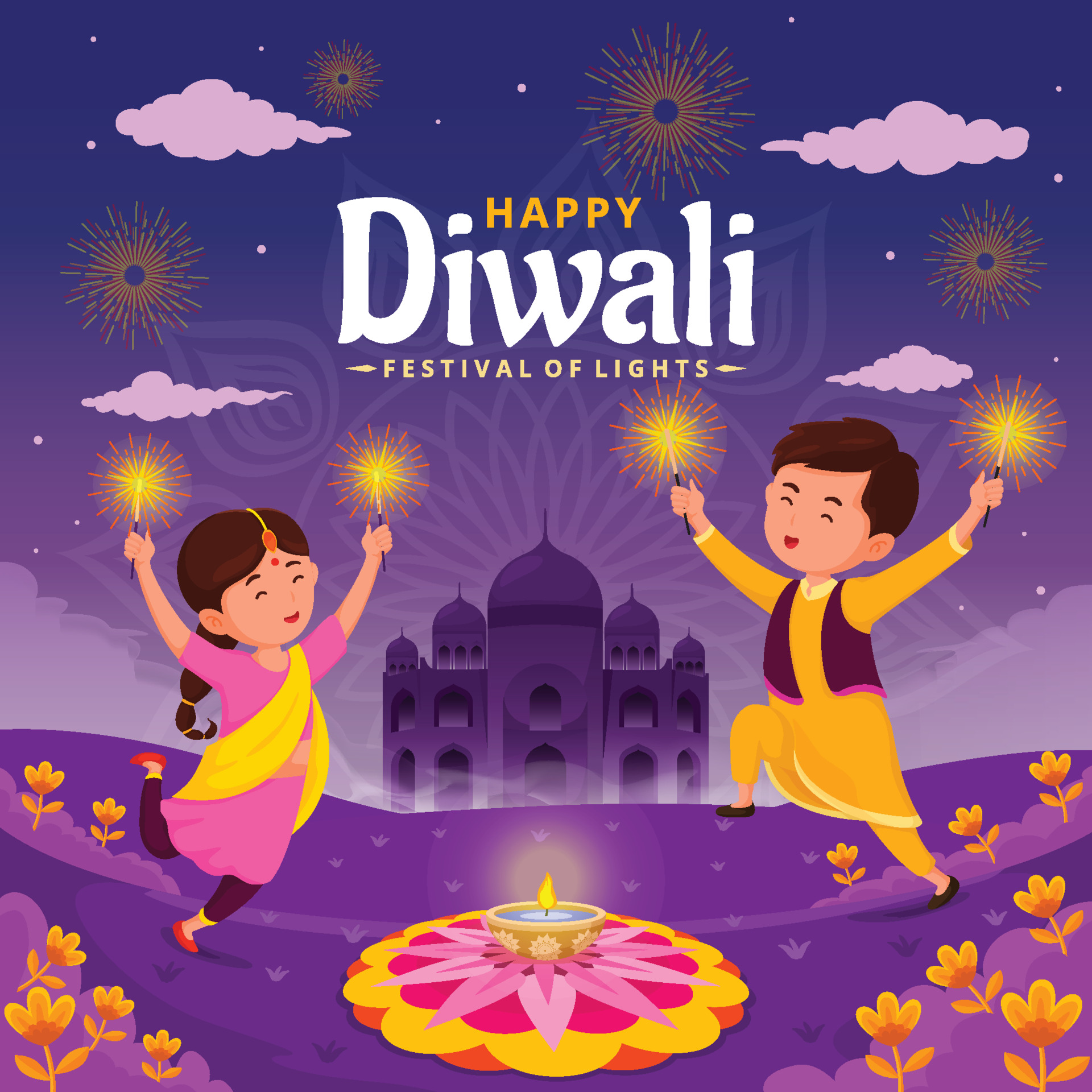 Diwali Kids Vector Art, Icons, and Graphics for Free Download