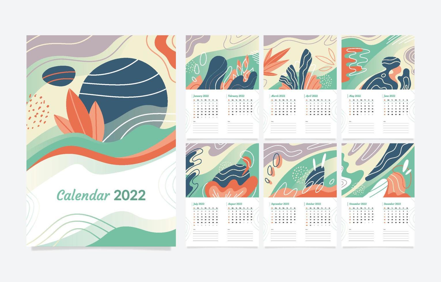 Modern Abstract Calendar 2022 Template vector