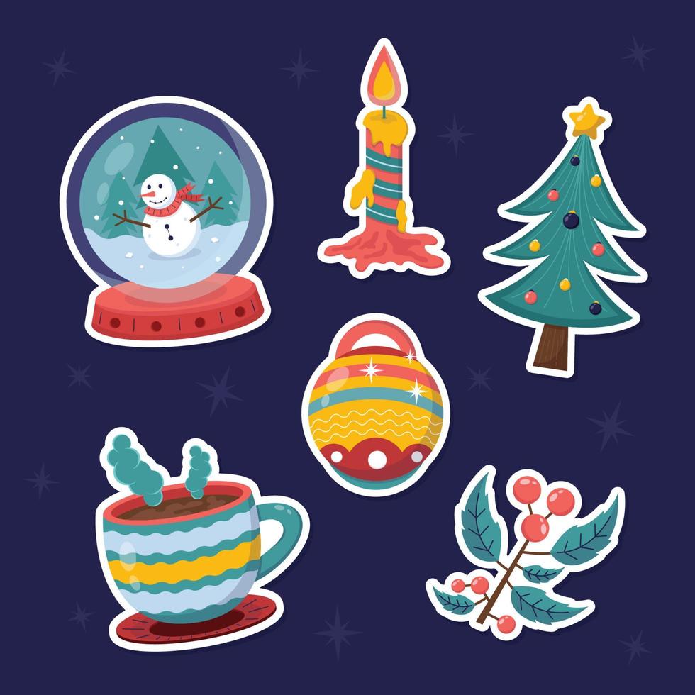 conjunto de artículos de navidad pegatinas vector