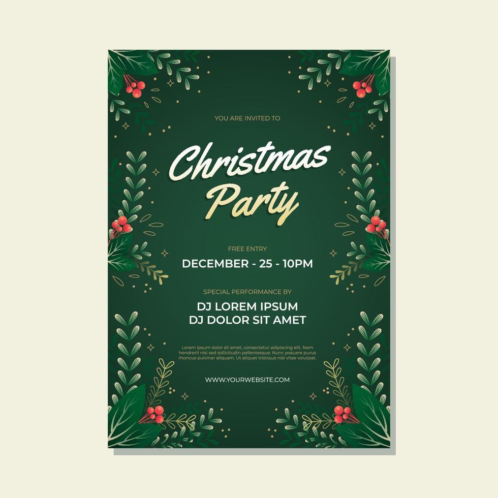 Christmas Party Invitation with Floral Element 3580310 Vector Art at ...