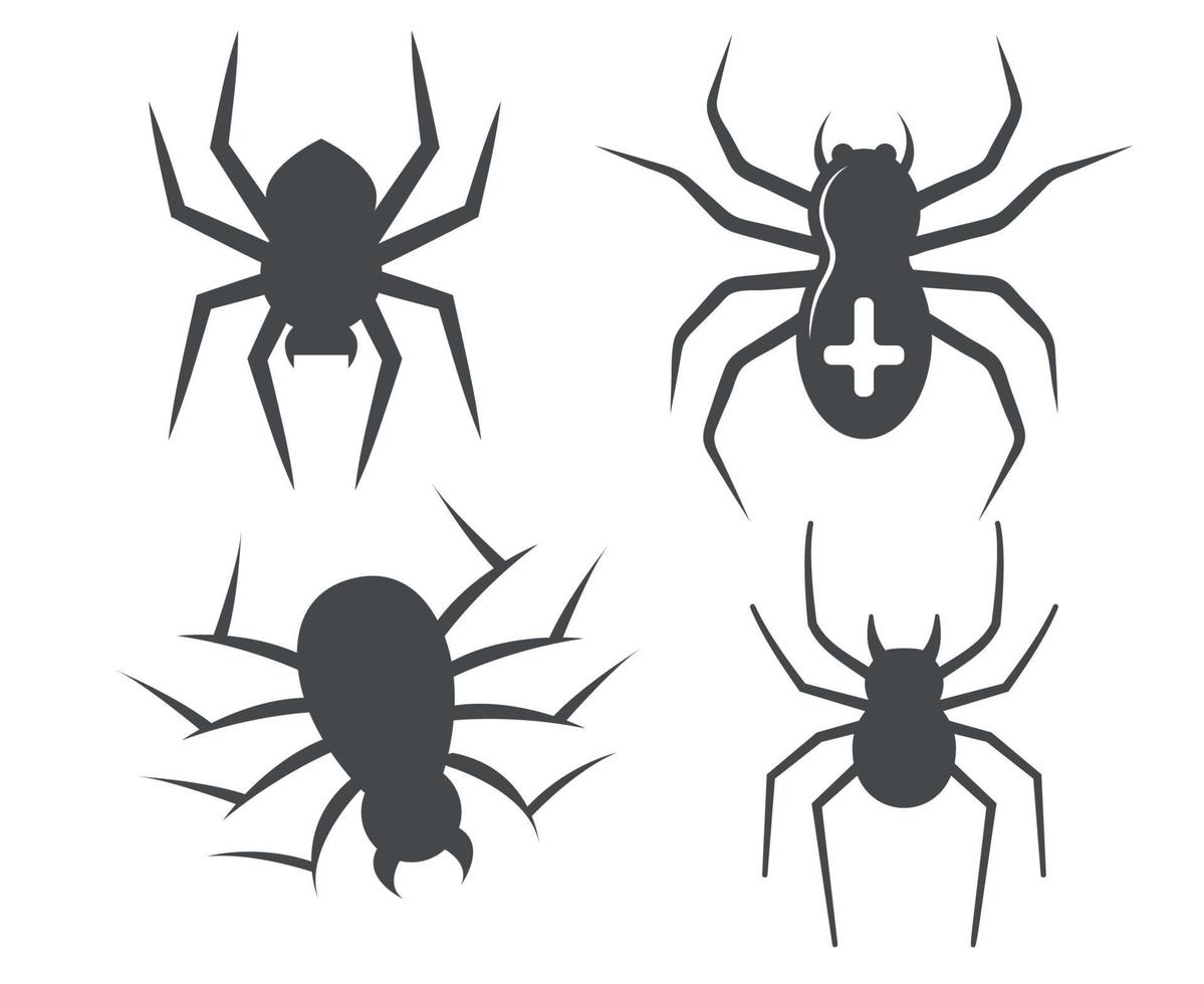 Araña objetos negros signos símbolos ilustración vectorial abstracto con fondo blanco. vector