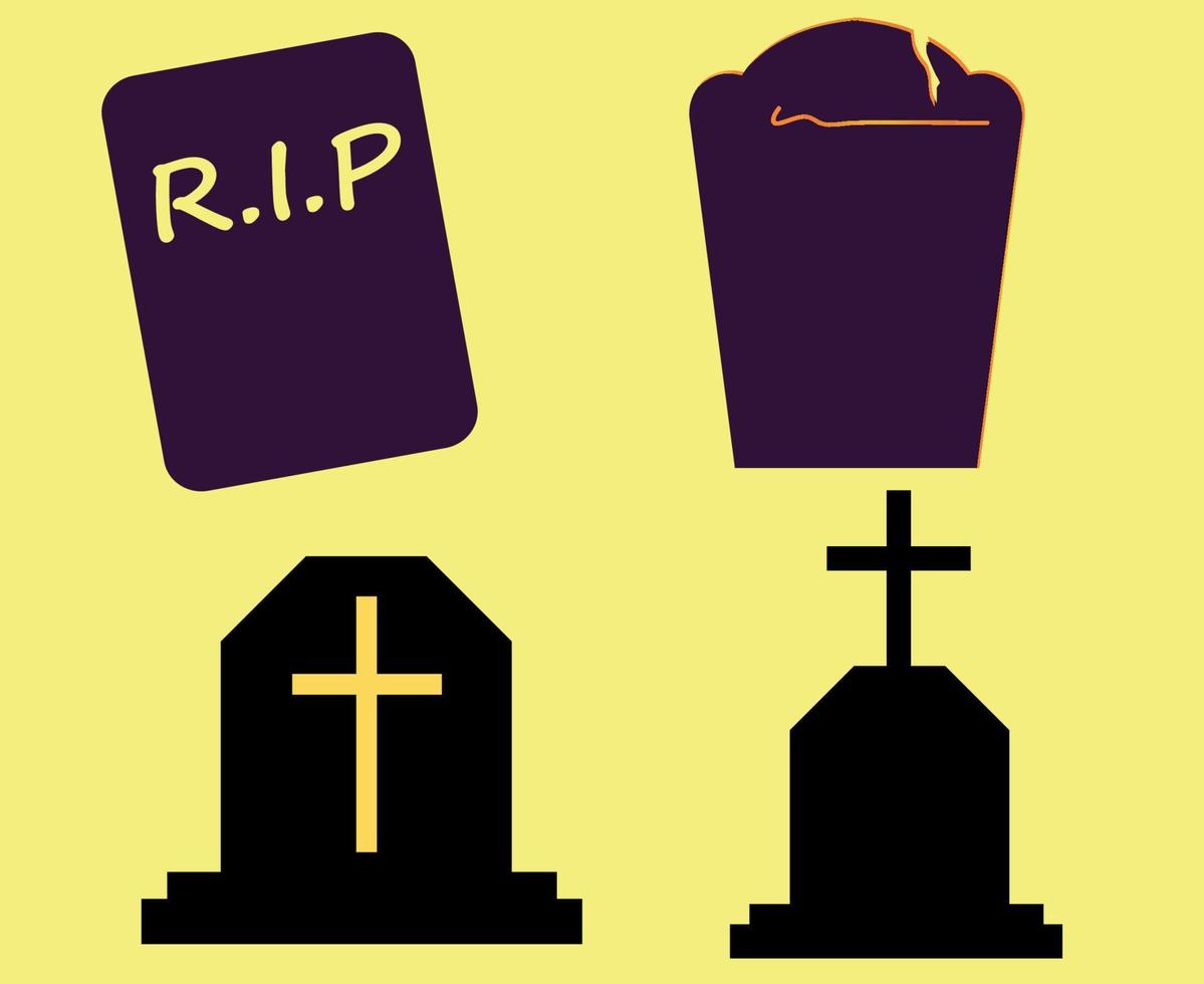 Tombs Black And Purple Objects Rip Signs Symbols Vector Illustration Abstract With Yellow Background