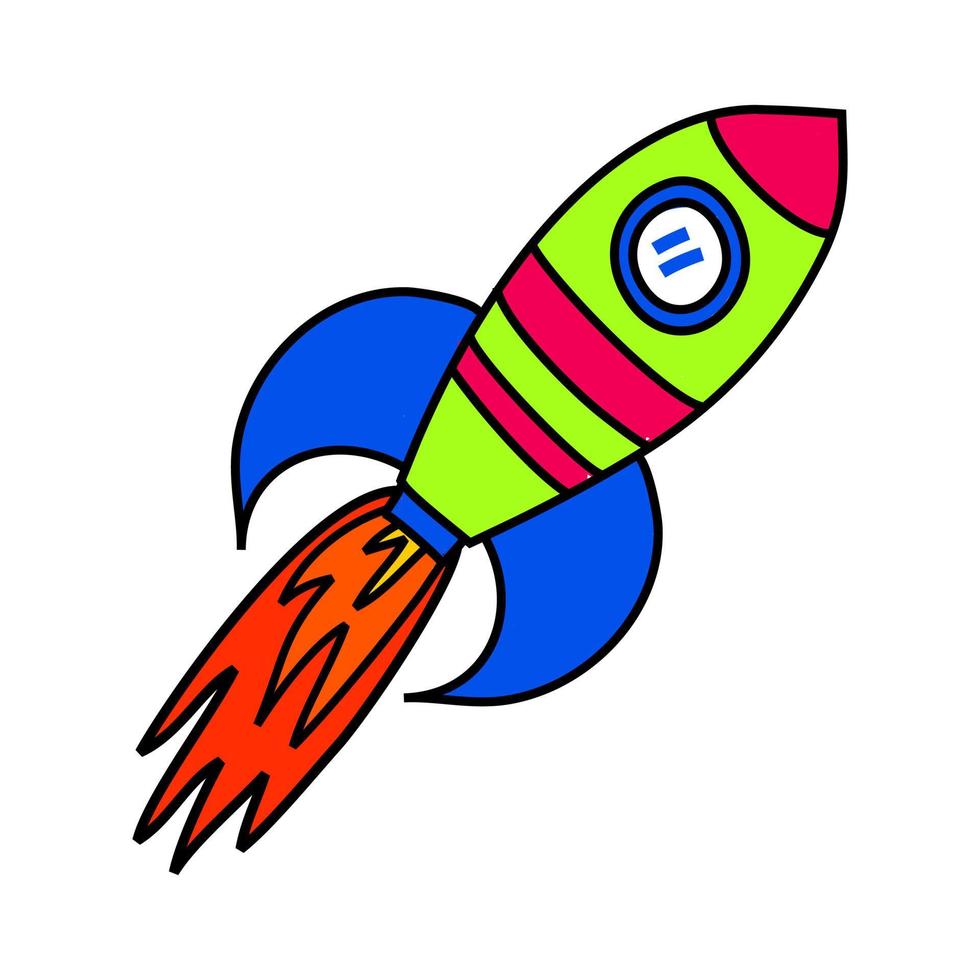 Simple Rocket Cartoon with Fire Blast vector