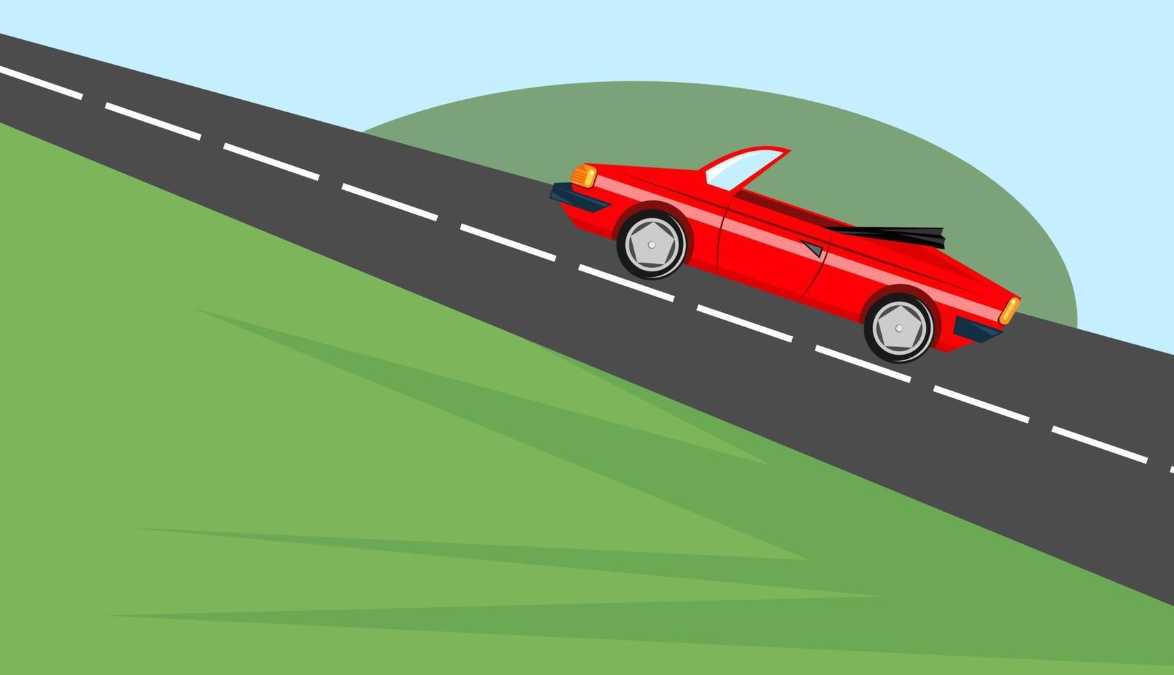 Red Generic Sports Car Driving up a Steep Hill vector