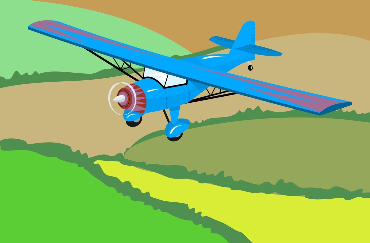 Light Aircraft Flying Over Rural Country Fields vector