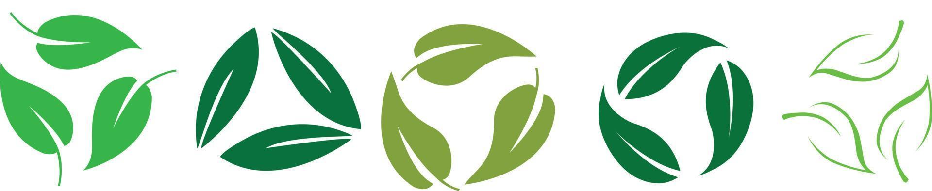 Set of biodegradable recyclable plastic free package icon, recycle leaves label logo template. Set of green leaf recycle, means using recycled resources, recycling signs, recycle collection icon vector