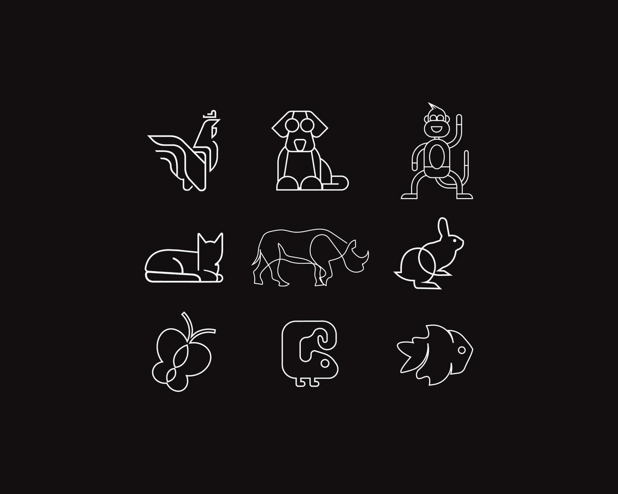 Animals icons set. Outline animals logo collection . vector