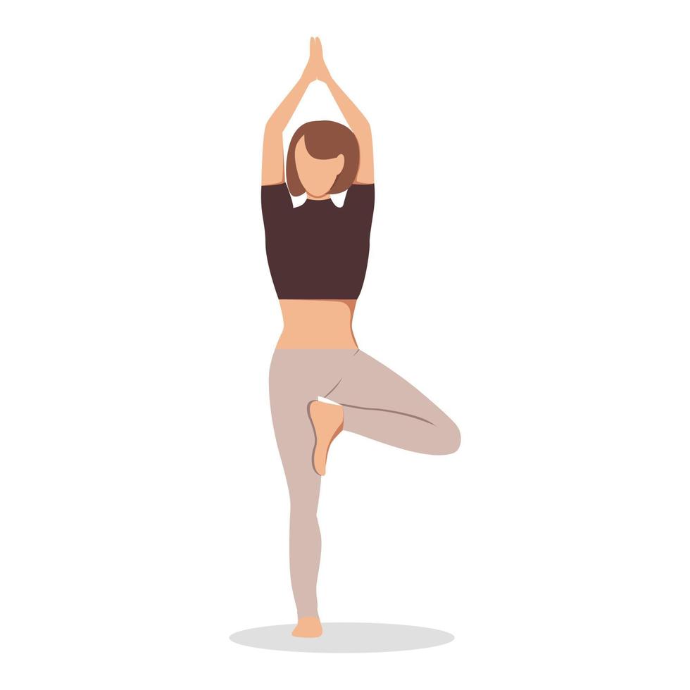 mujer en pose de árbol practicando yoga, aislado sobre fondo blanco. ilustración vectorial vector