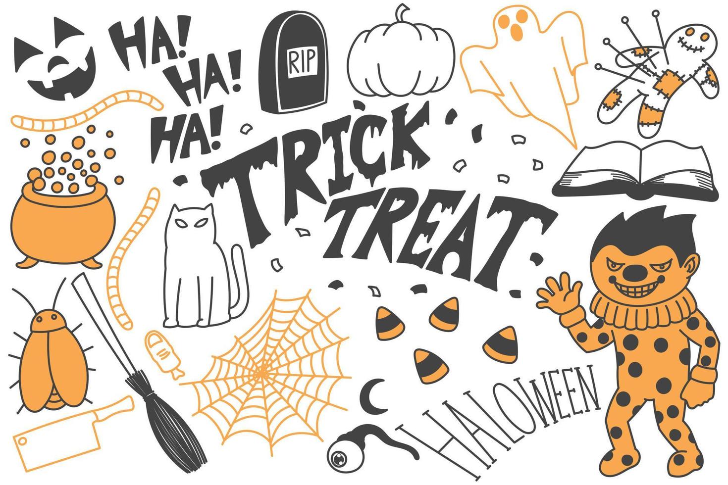 Set of Halloween doodles, trick or treat drawings vector