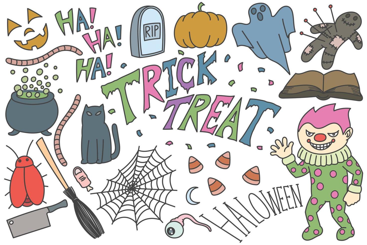 Set of Halloween doodles, trick or treat drawings vector