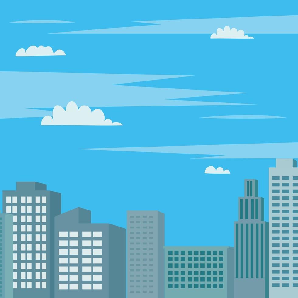 skyscape con torres escena vector illustration.modernos edificios de negocios y fondo del cielo.Diseño del paisaje urbano y hermoso cielo de verano