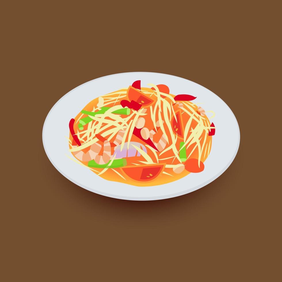 Spicy green papaya salad.Som tum traditional Thai food.Vector