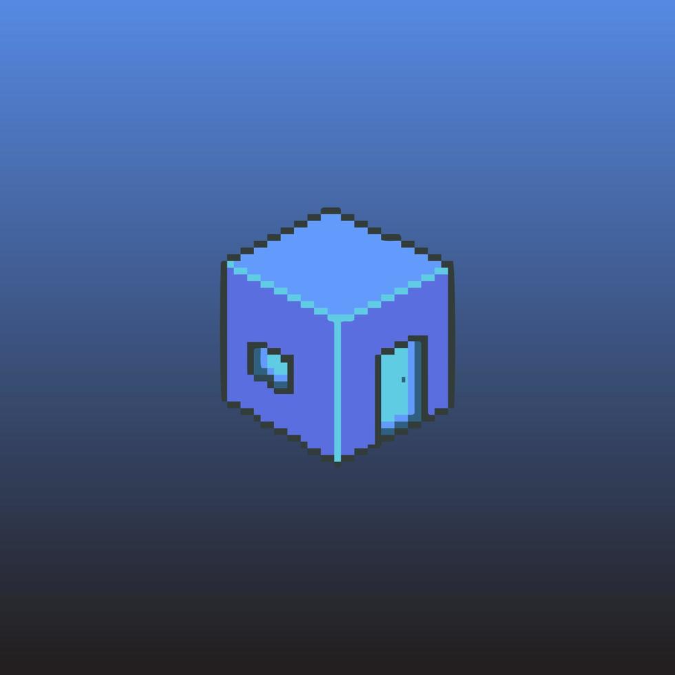 Cube blocks home isometric pixel art with gradient background vector. Modern home icon. vector