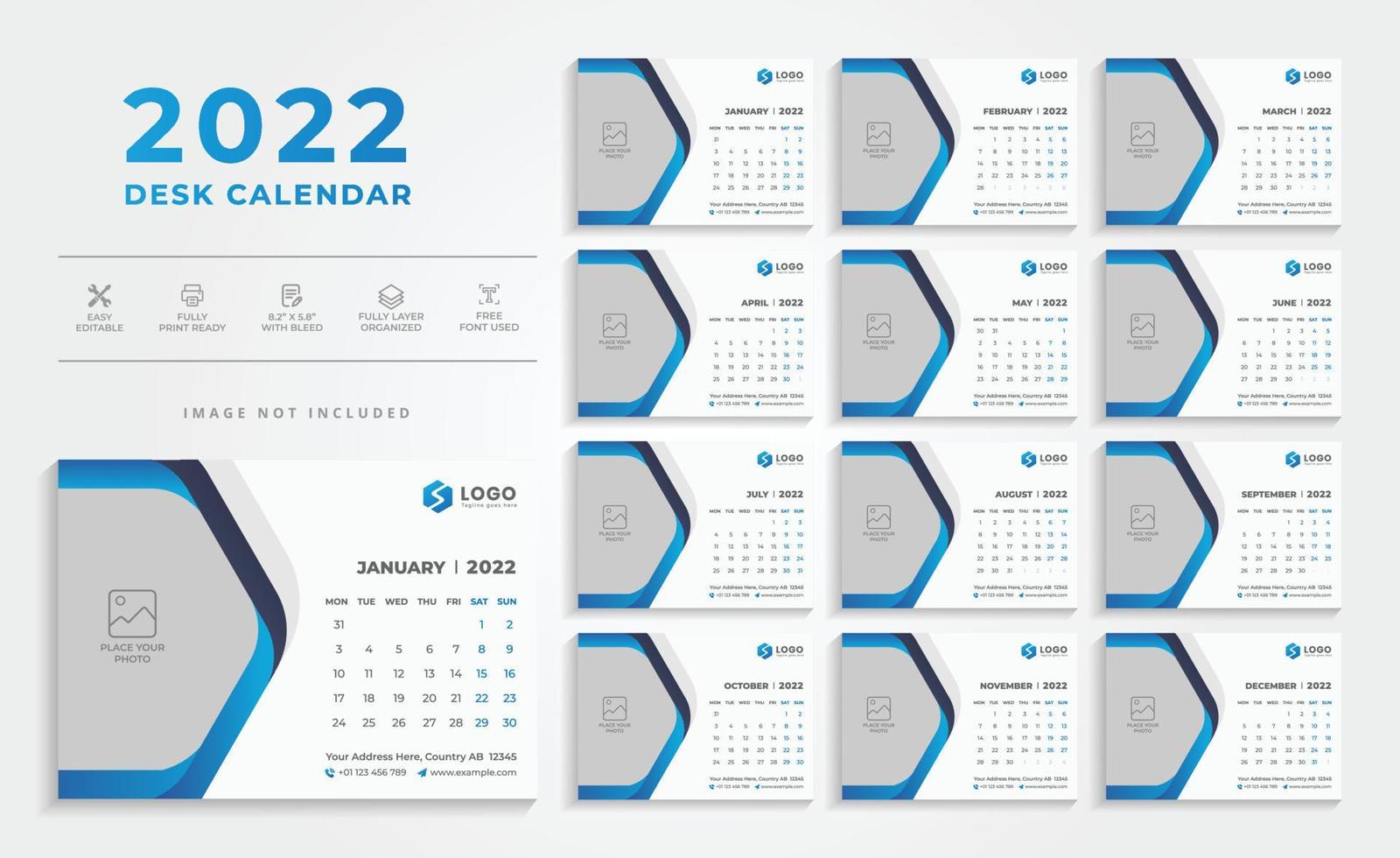 Abstract 2022 Desk Calendar Template vector