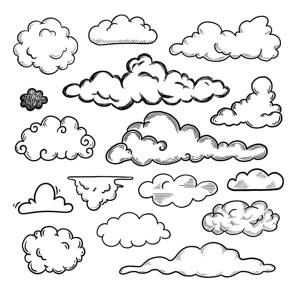 dibujado a mano doodle conjunto de nubes vector