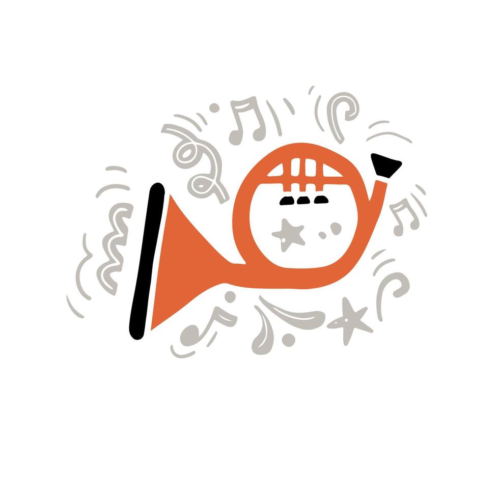 Brass horn amidst abstract ornaments vector