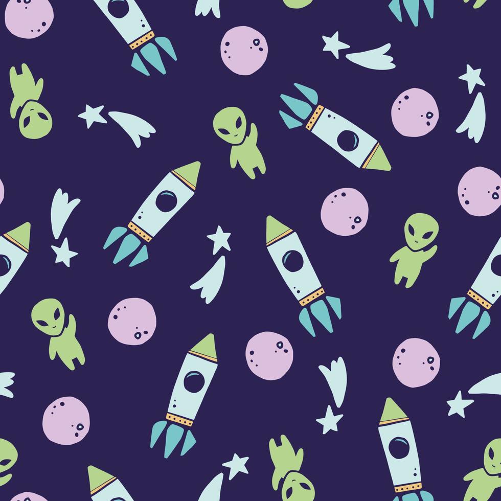 Cute childish seamless pattern of space vector