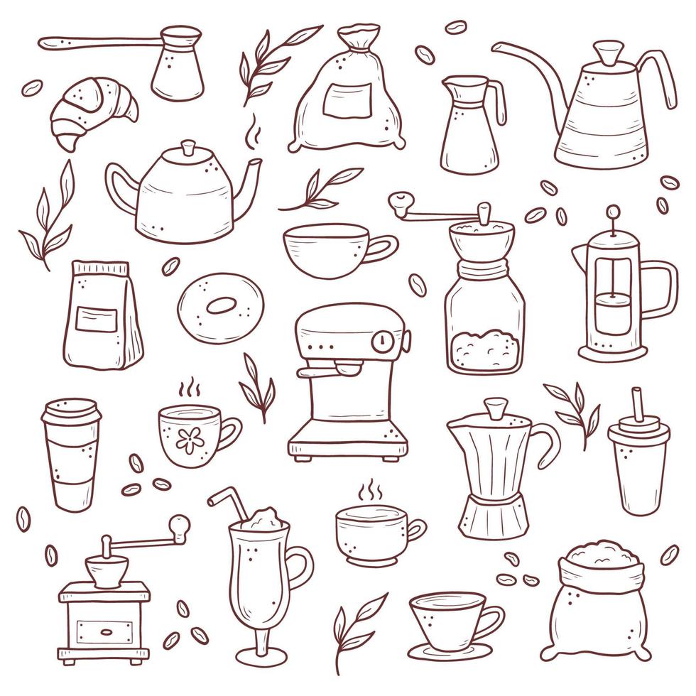 Hand drawn set of coffee elements doodle vector