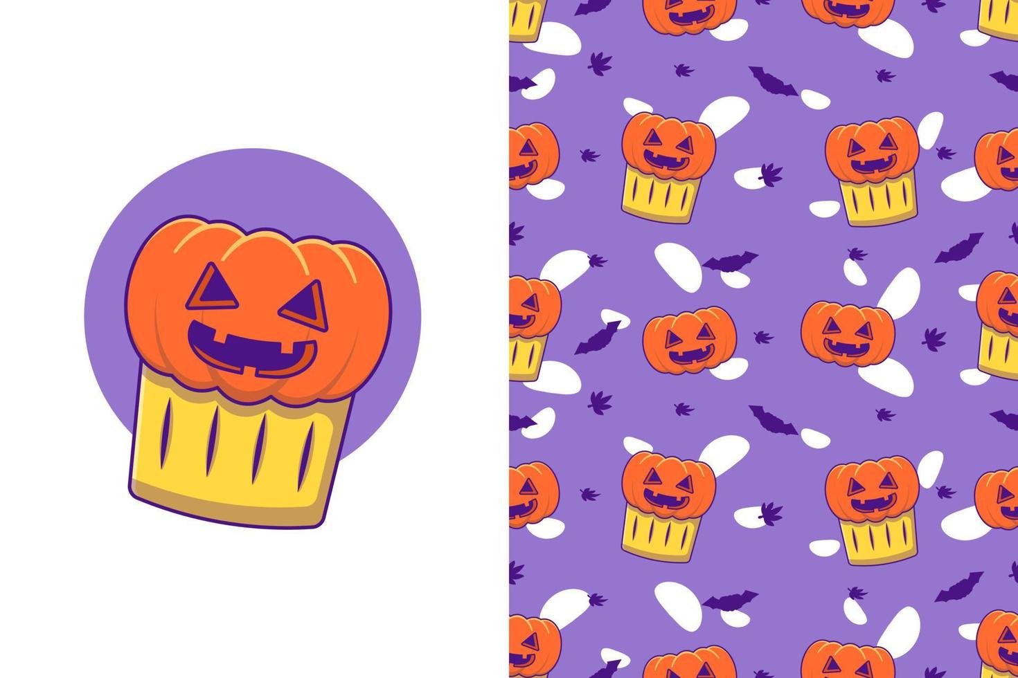 Cute Pumpkin in Cup happy halloween with seamless pattern vector