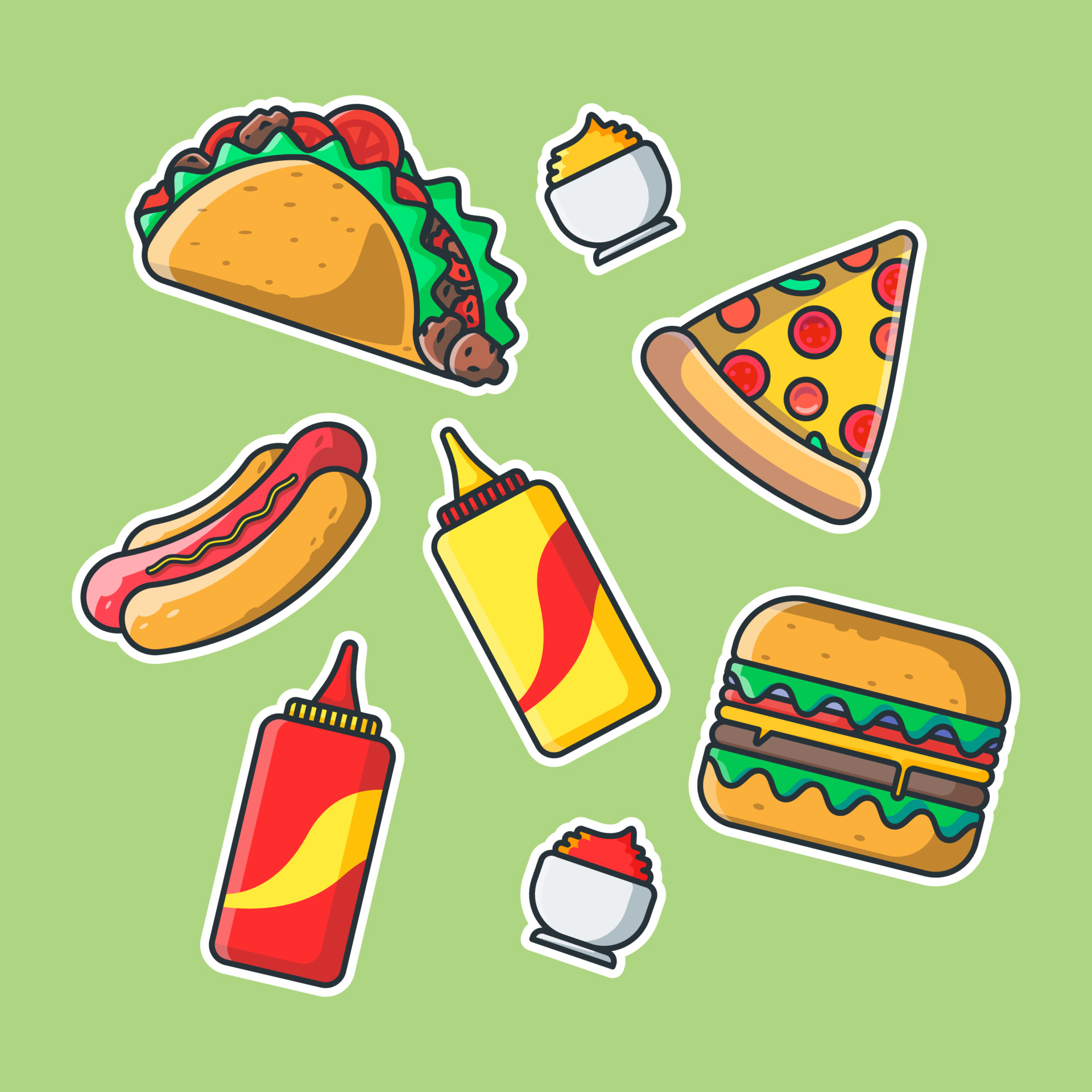 Cute fast food cartoon stickers pack 3581262 Vector Art at Vecteezy Cute fast food cartoon stickers pack 3581262 Vector Art at Vecteezy