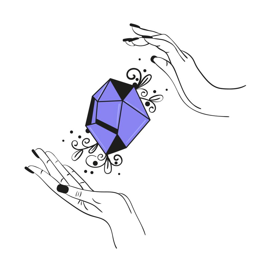 Hands and a magic crystal. Isolated vector illustration
