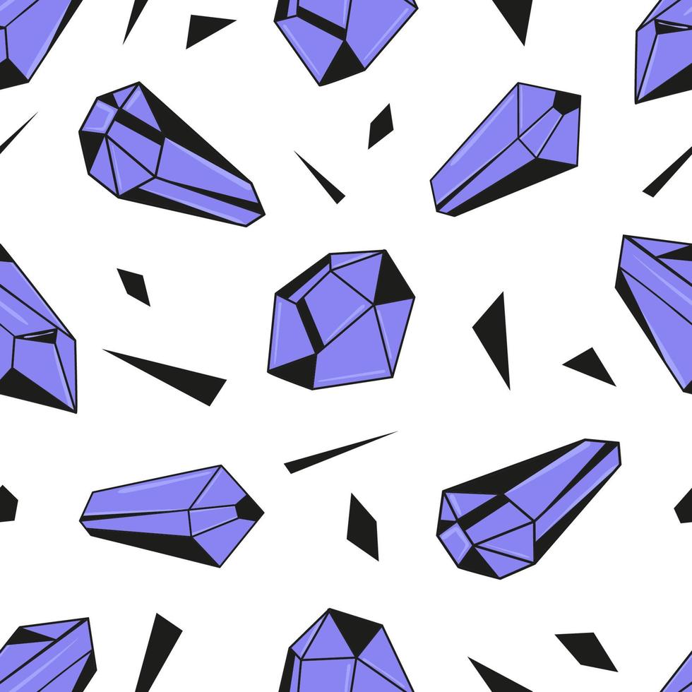 Seamless pattern with crystals and shards. Flat vector background of witch and magic