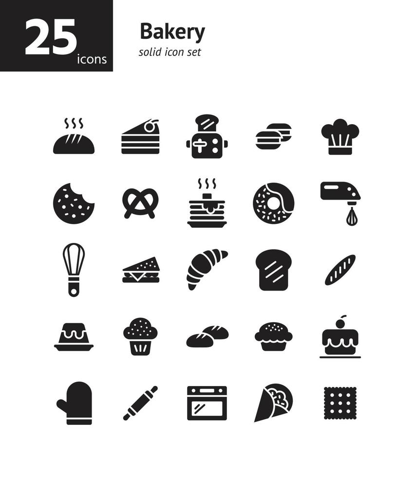 Bakery solid icon set. vector