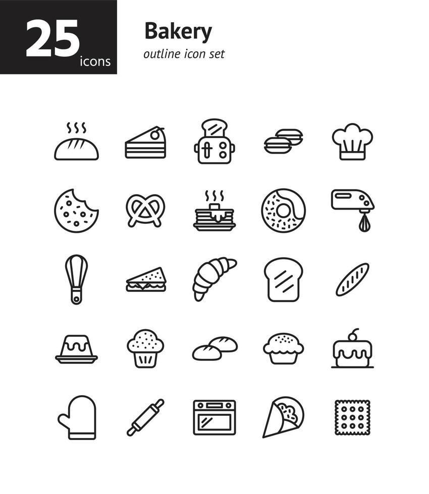 conjunto de iconos de contorno de panadería. vector