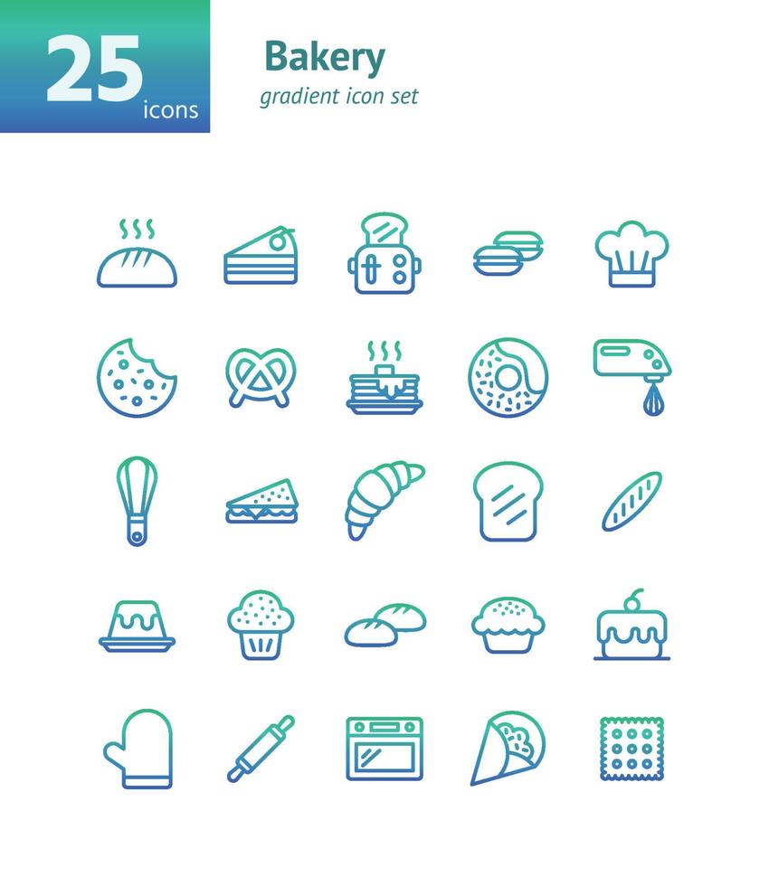 conjunto de iconos de gradiente de panadería. vector