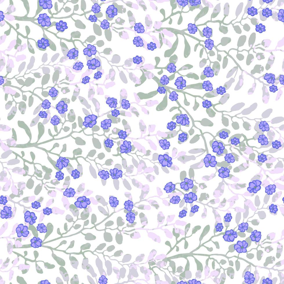 Vector seamless pattern with colorful illustration cute small flowers on flowering bush. For wallpaper, textile print, pattern fill, web page, surface texture, wrapping paper, design of presentation