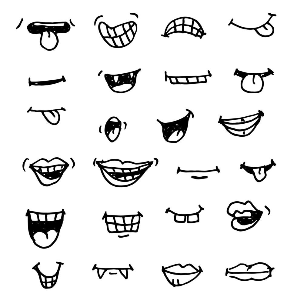 vector dibujado a mano colección de sonrisas de dibujos animados