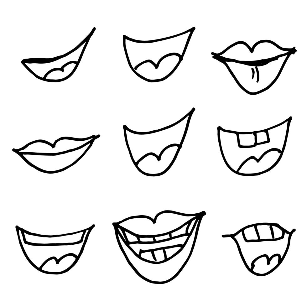 Vector hand drawn cartoon smiling lips