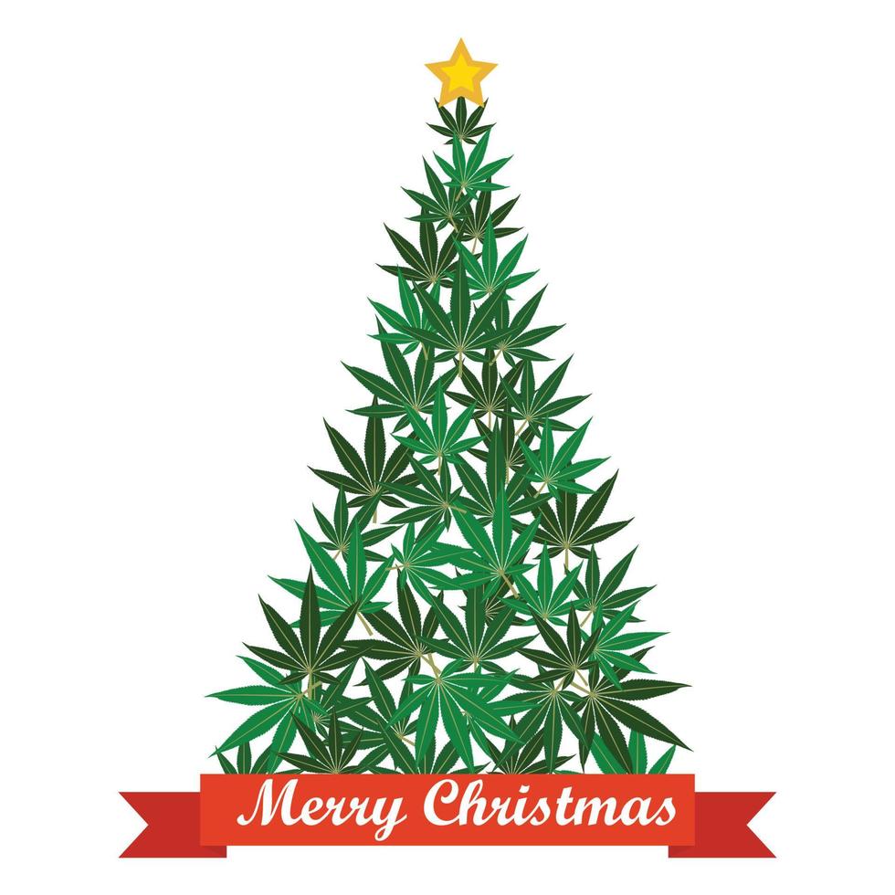 Marijuana christmas tree  greeting card - Vector Illustration