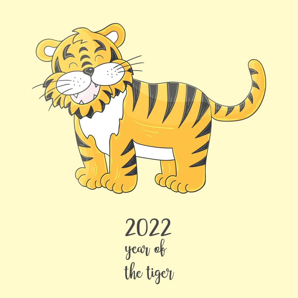 Tiger in hand draw style. Symbol of 2022. Collection New Year 2022 vector