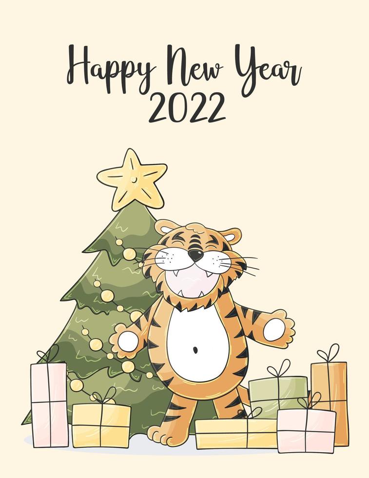 Tiger in hand draw style. Symbol of 2022. Collection New Year 2022 vector