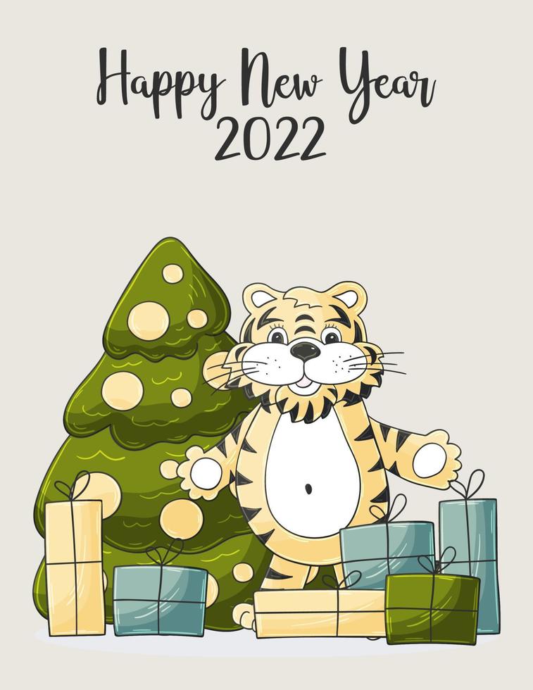 Tiger in hand draw style. Symbol of 2022. Collection New Year 2022 vector