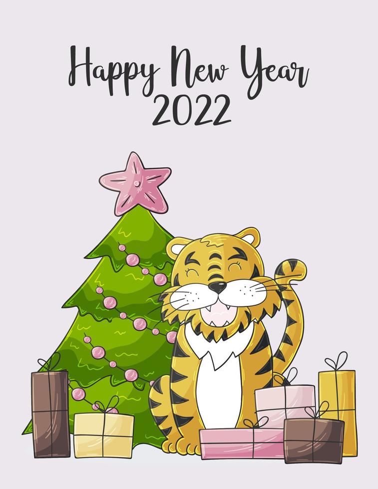 Tiger in hand draw style. Symbol of 2022. Collection New Year 2022 vector