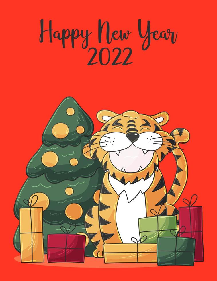 Tiger in hand draw style. Symbol of 2022. Collection New Year 2022 vector
