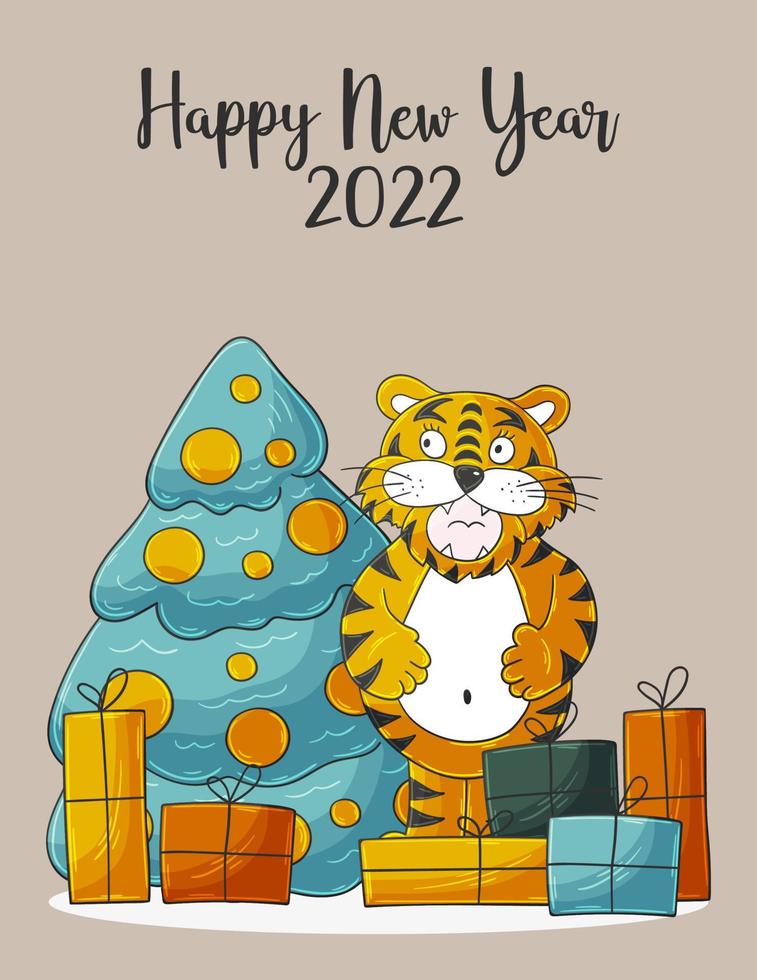 Tiger in hand draw style. Symbol of 2022. Collection New Year 2022 vector