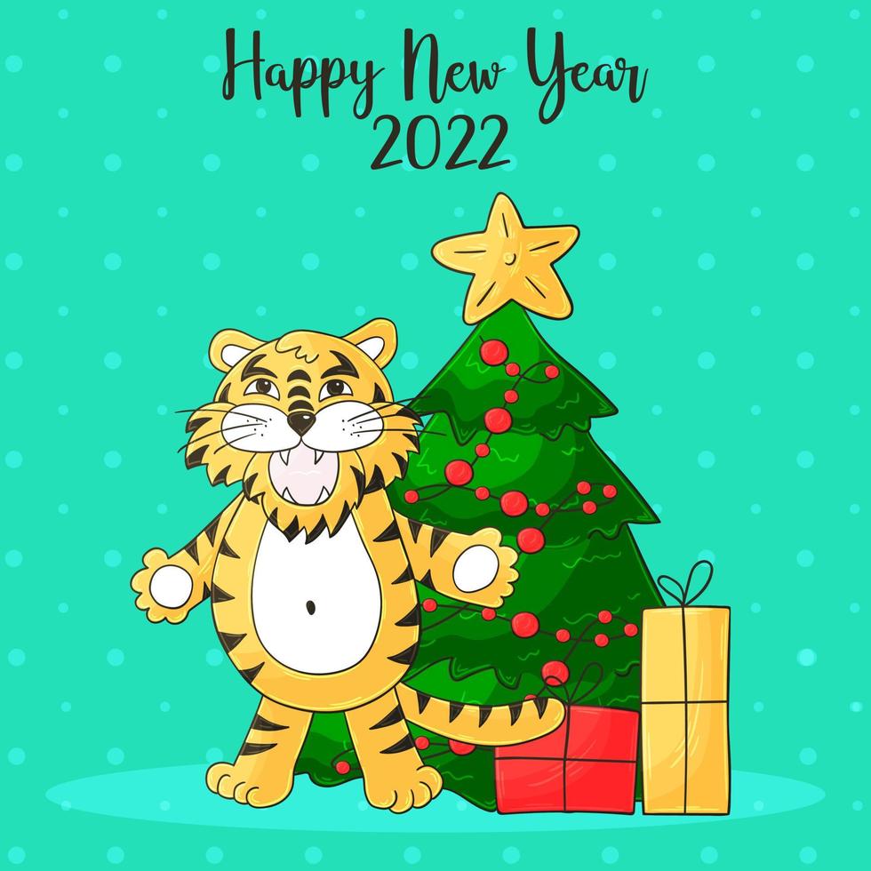 Tiger in hand draw style. Symbol of 2022. Collection New Year 2022 vector