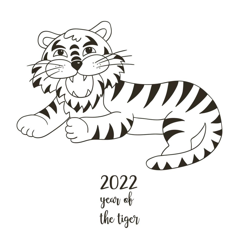 Tiger in hand draw style. Symbol of 2022. New Year 2022 vector