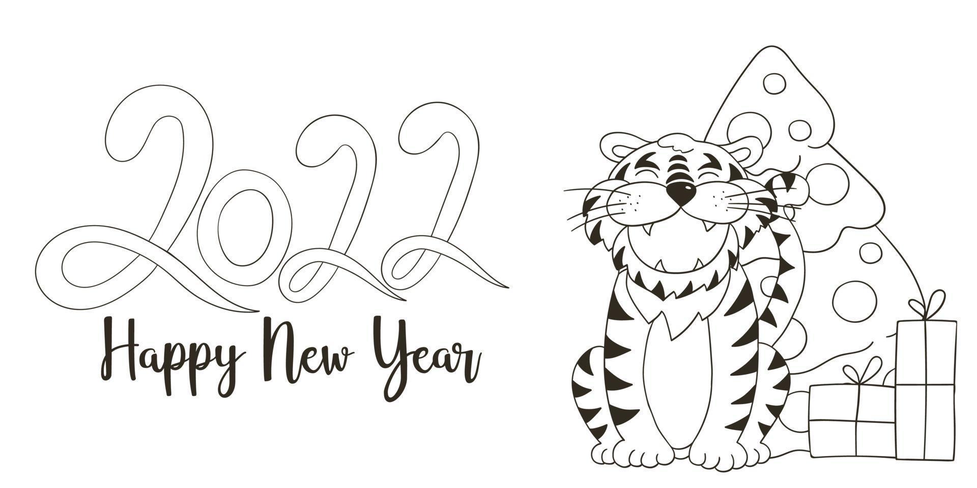 Tiger in hand draw style. Symbol of 2022. New Year 2022 vector