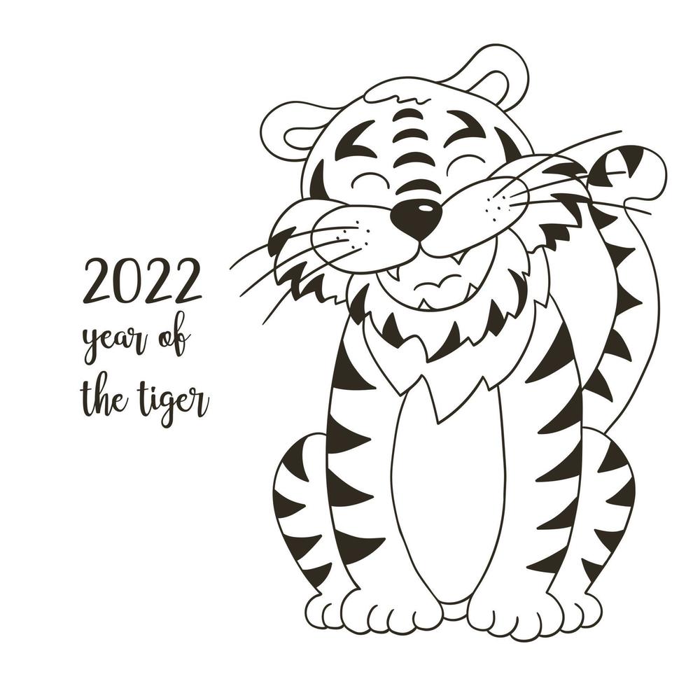Tiger in hand draw style. Symbol of 2022. New Year 2022 vector