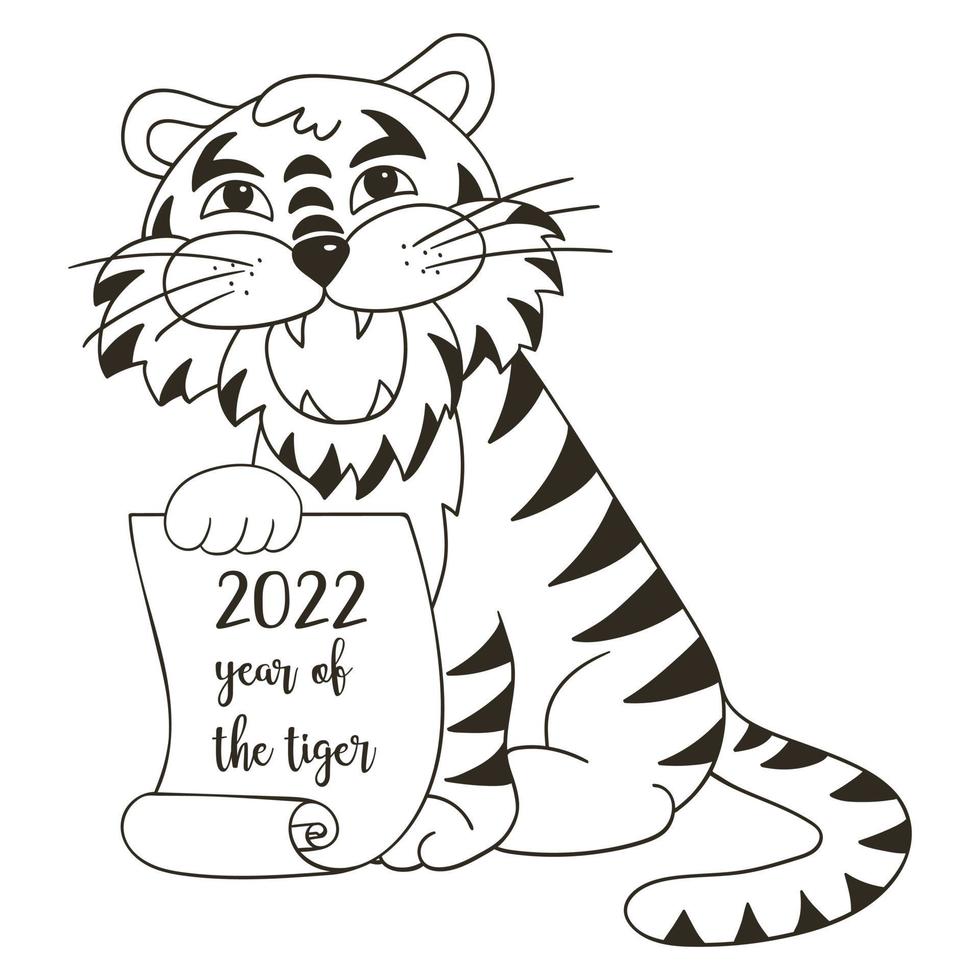 Tiger in hand draw style. Symbol of 2022. New Year 2022 vector