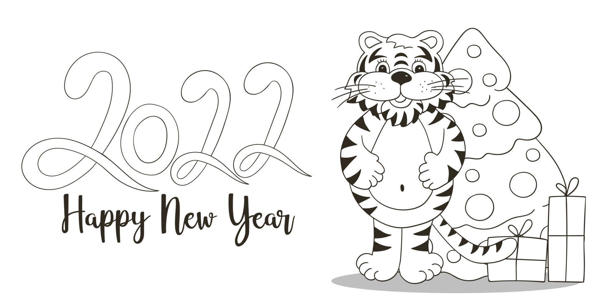 Tiger in hand draw style. Symbol of 2022. New Year 2022 vector