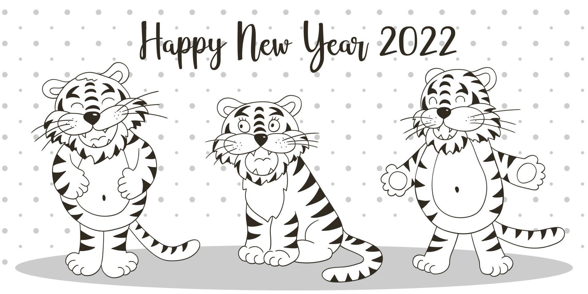 Tiger in hand draw style. Symbol of 2022. New Year 2022 vector