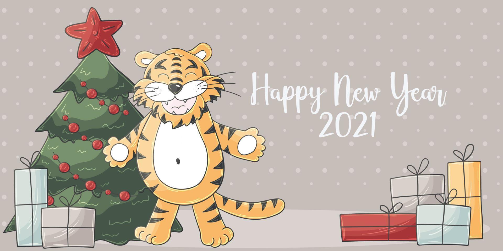 tigre en estilo de dibujo a mano. símbolo de 2022.Colección año nuevo 2022. vector