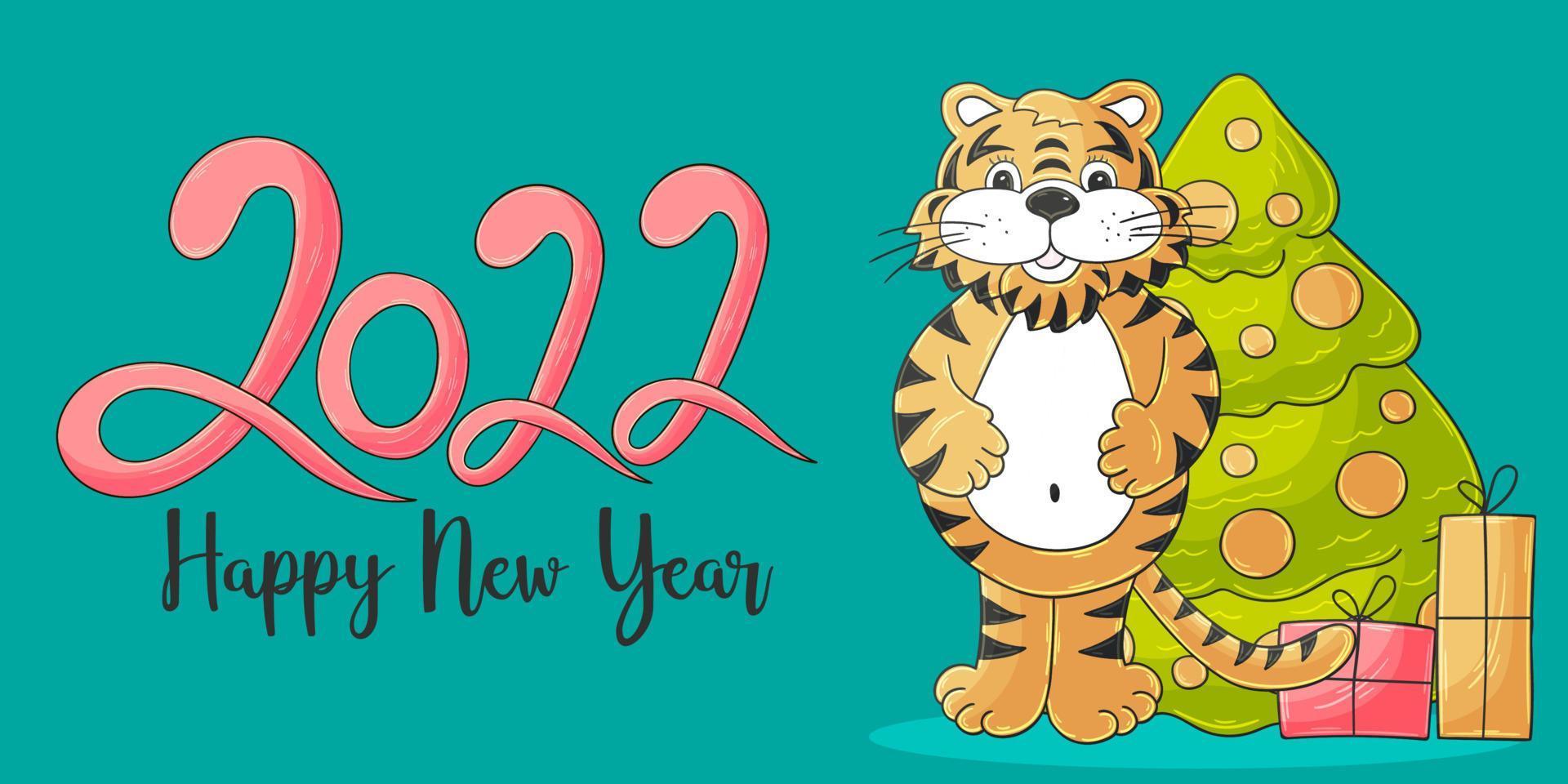 Tiger in hand draw style. Symbol of 2022. Collection New Year 2022 vector