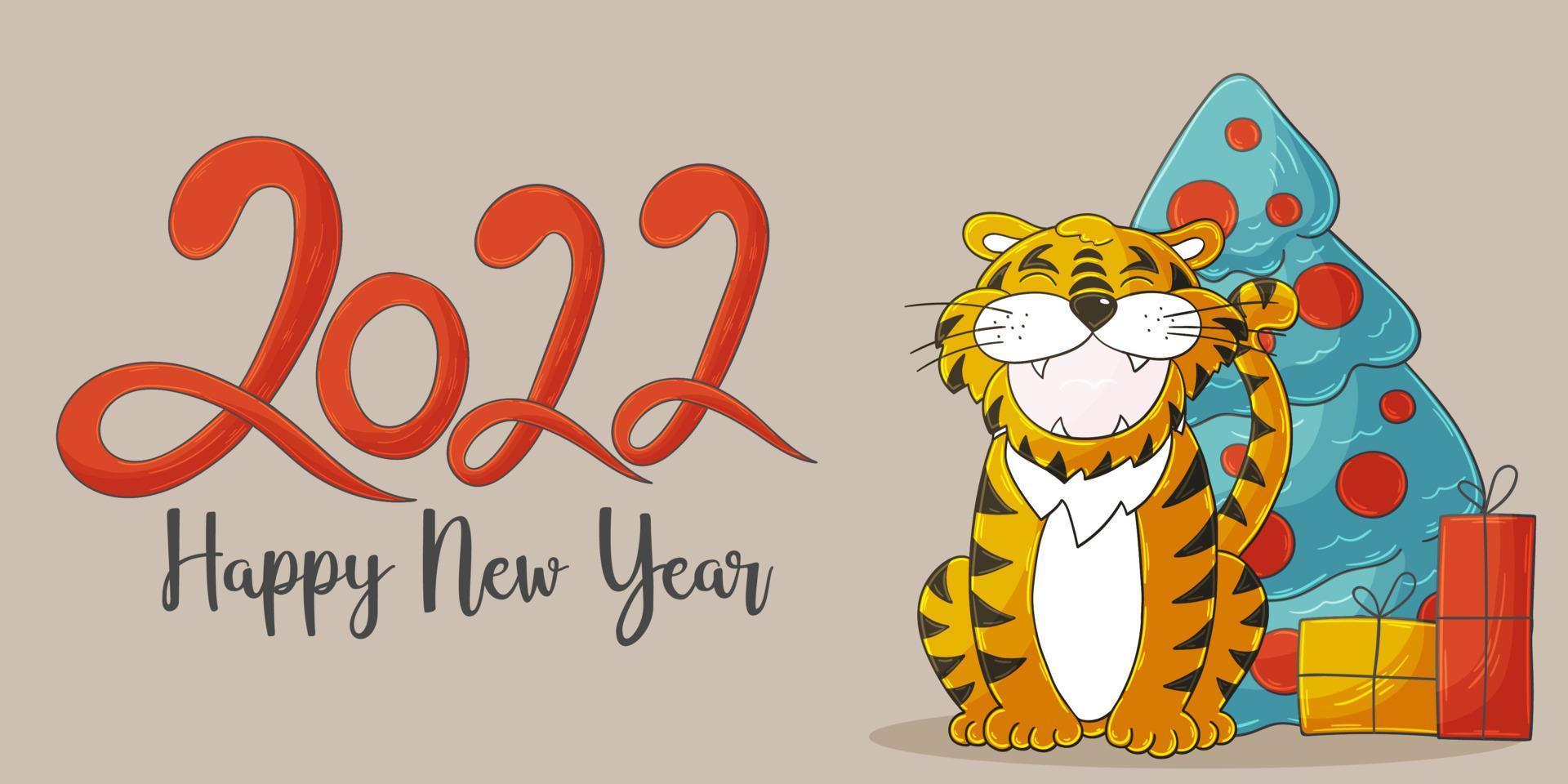 Tiger in hand draw style. Symbol of 2022. Collection New Year 2022 vector