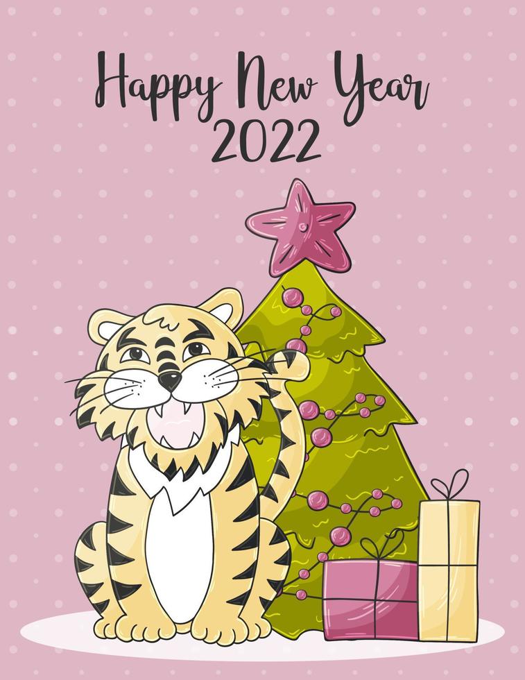 Tiger in hand draw style. Symbol of 2022. Collection New Year 2022 vector